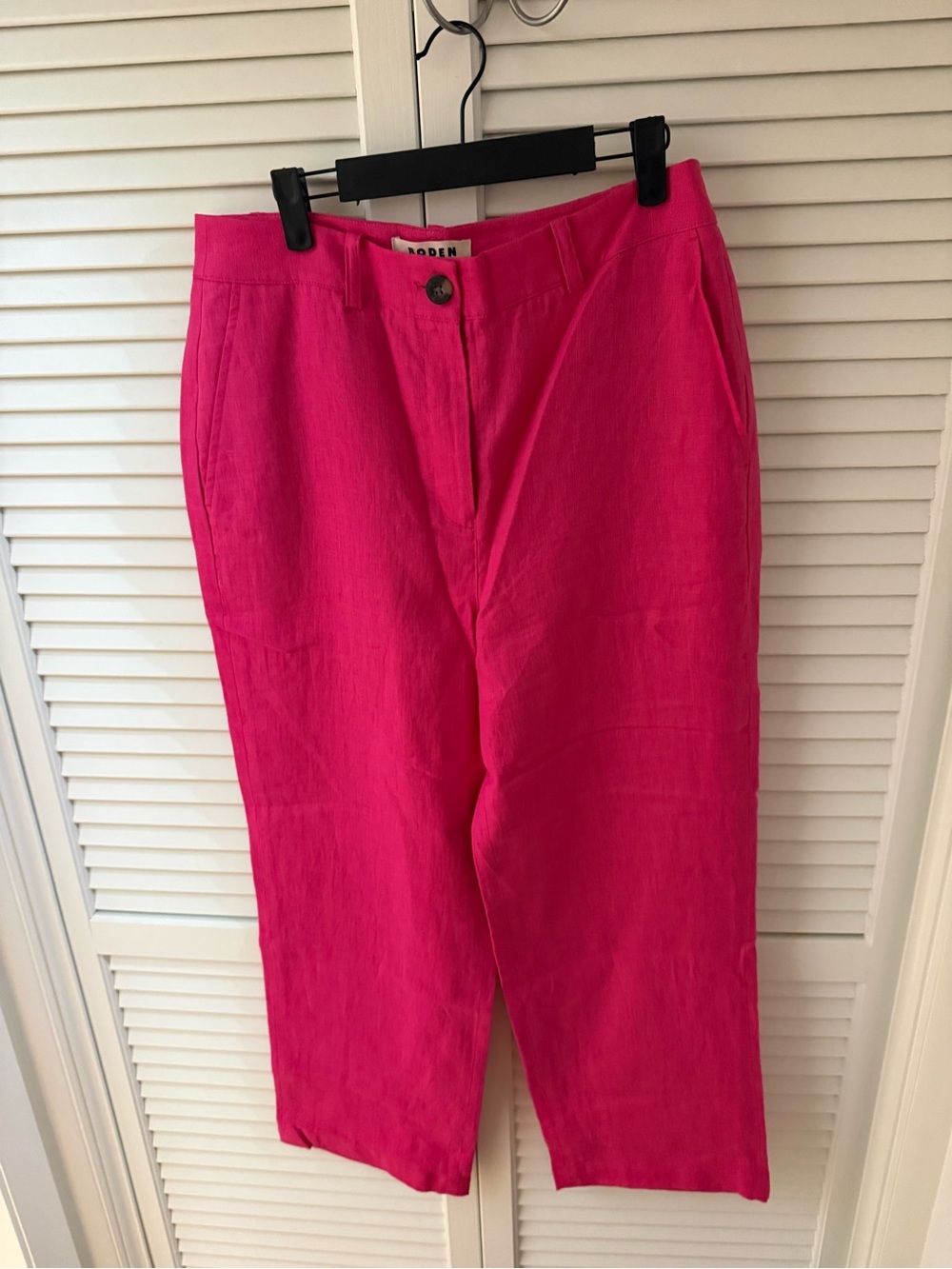 Boden Hot Pink Linen-Blend High-Waist Pants